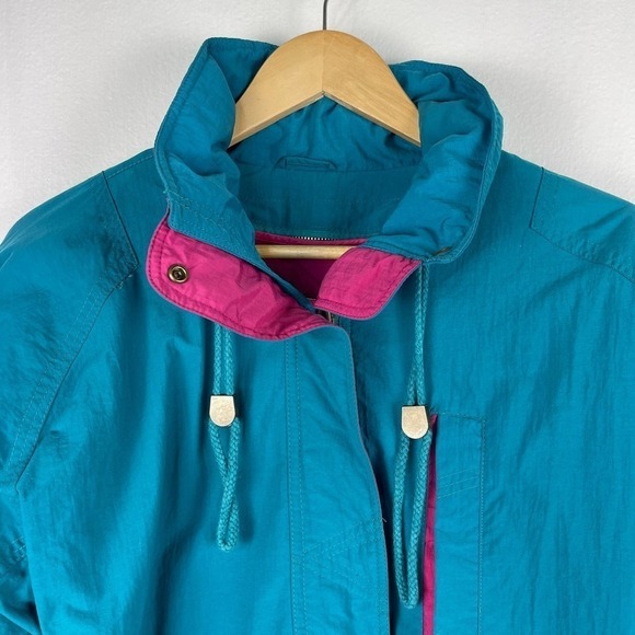Vintage 80s London Towne Teal Pink Windbreaker Ski Jacket Lining Women's Medium - Picture 8 of 13